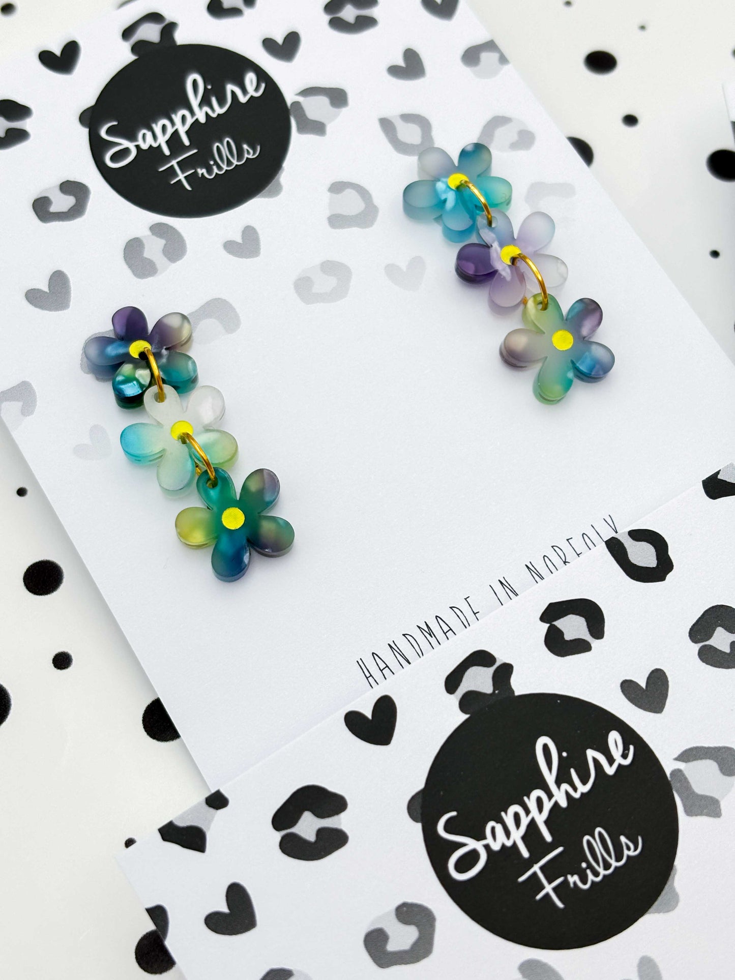 Rainbow Terrazzo Melt Trio Flower Dangle Earrings