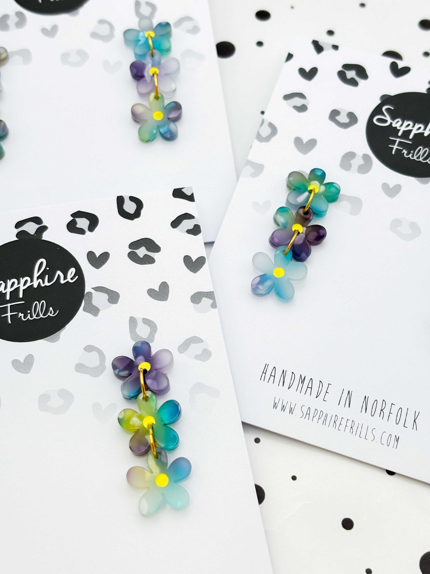Rainbow Terrazzo Melt Trio Flower Dangle Earrings