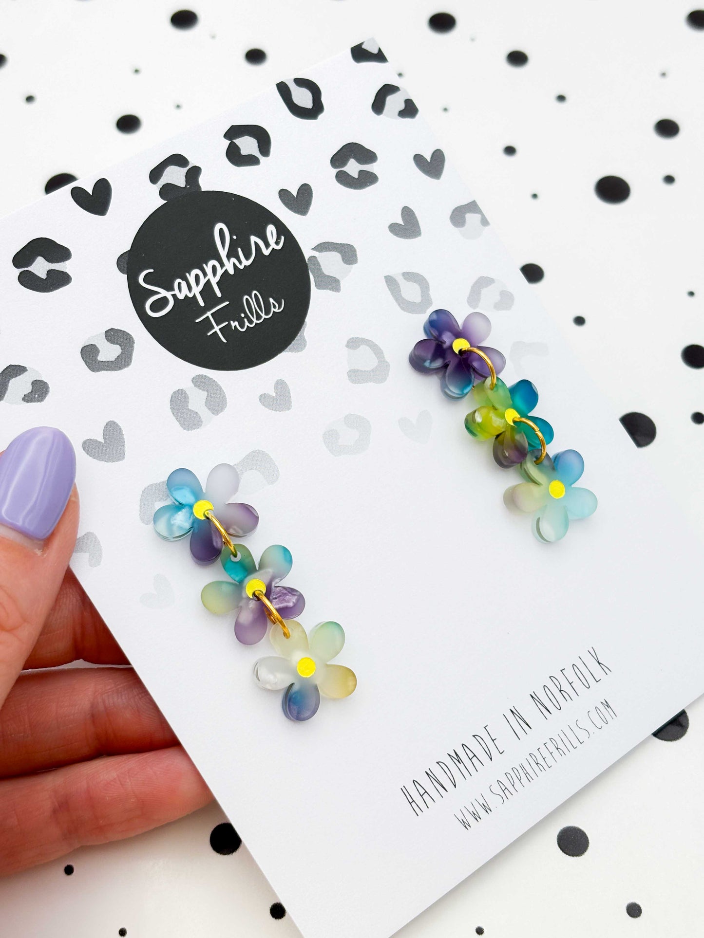 Rainbow Terrazzo Melt Trio Flower Dangle Earrings