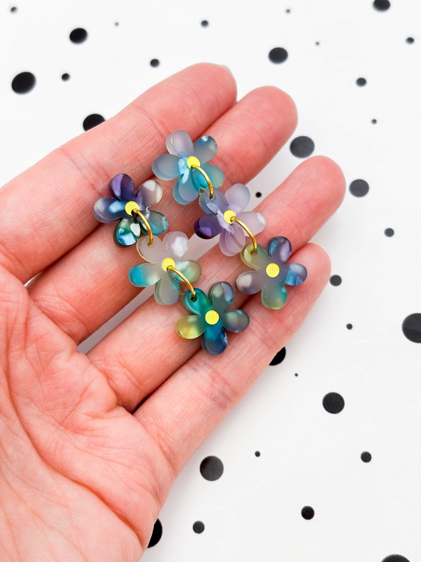 Rainbow Terrazzo Melt Trio Flower Dangle Earrings