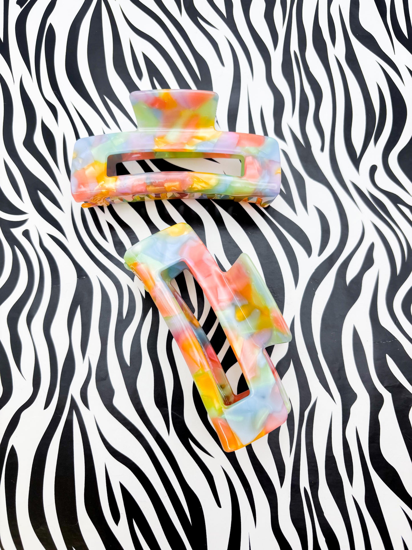 Large Pastel Rainbow Marble Claw Clip