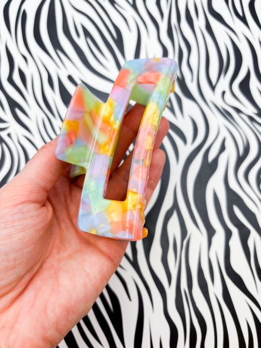 Large Pastel Rainbow Marble Claw Clip