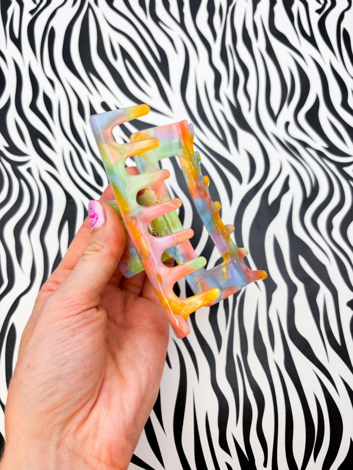 Large Pastel Rainbow Marble Claw Clip