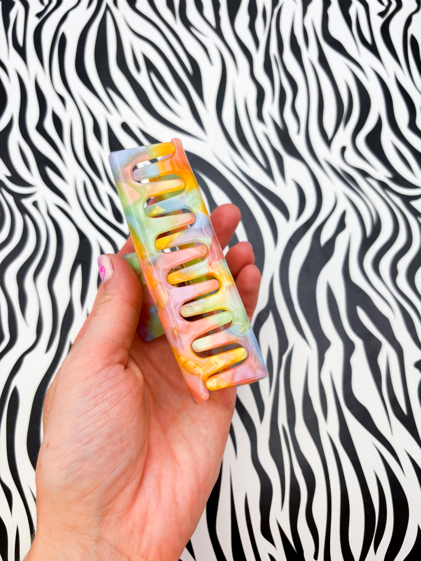 Large Pastel Rainbow Marble Claw Clip