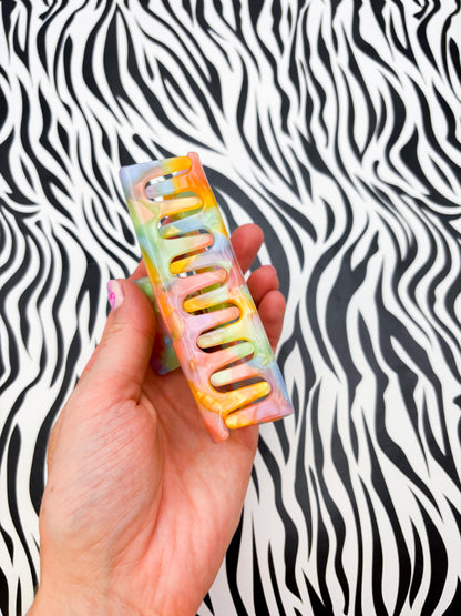 Large Pastel Rainbow Marble Claw Clip