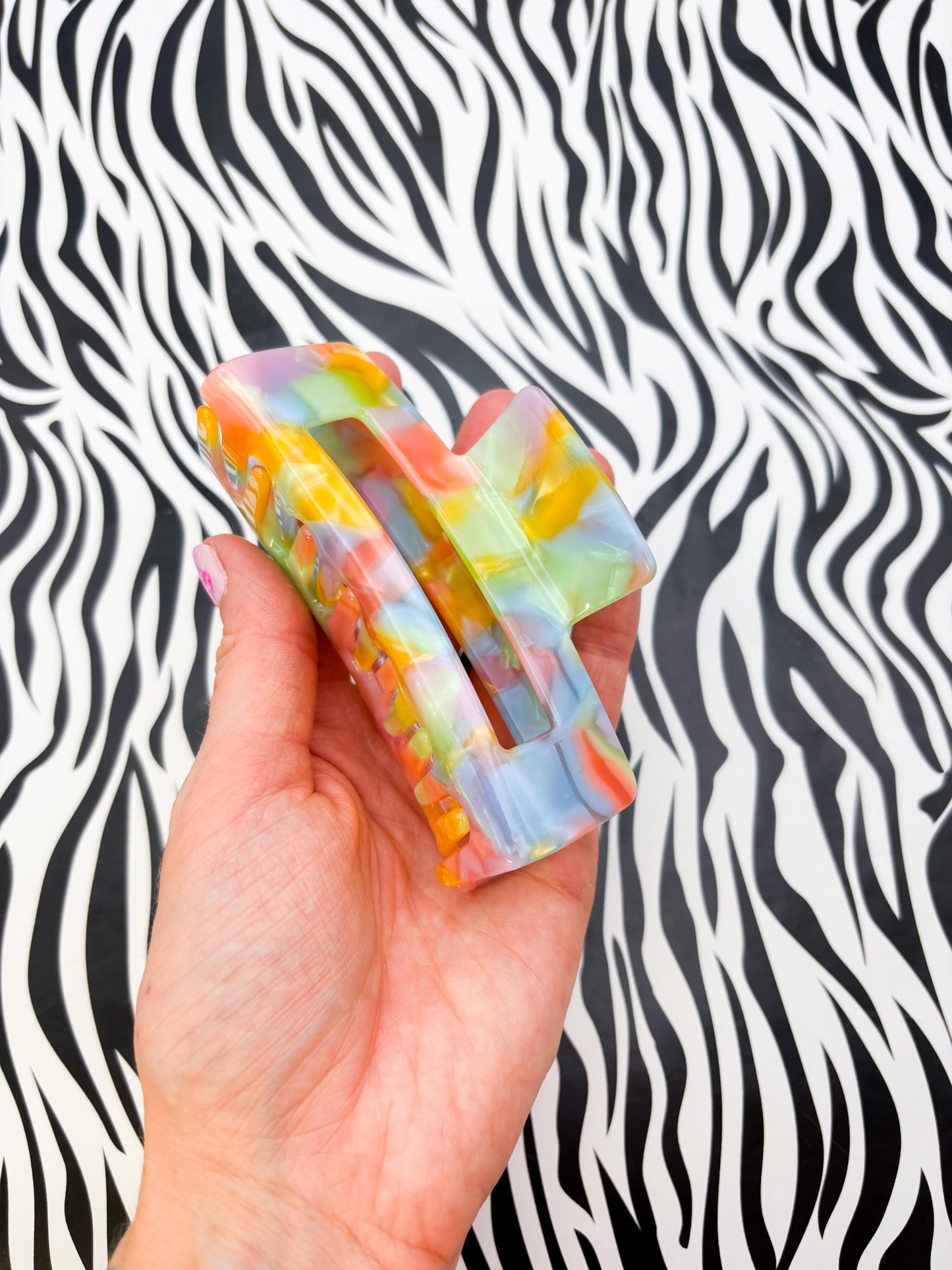 Large Pastel Rainbow Marble Claw Clip