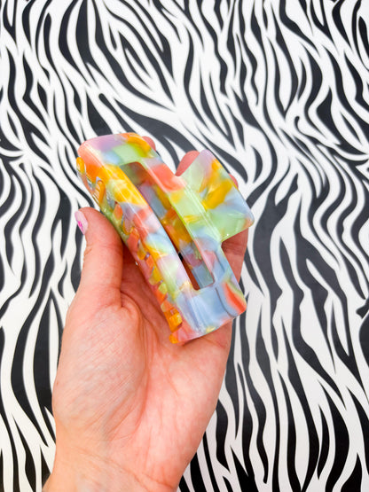 Large Pastel Rainbow Marble Claw Clip