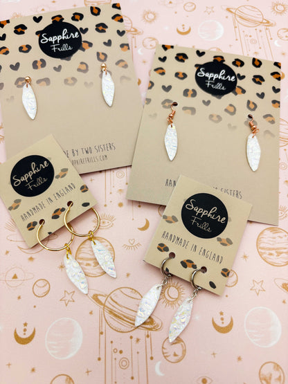Small White and Pink Iridescent Bubble Wing Dangle Earrings or Necklace – Hypoallergenic Stainless Steel