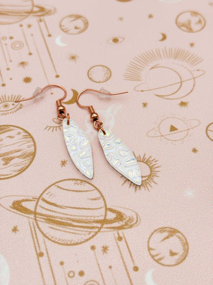 Small White and Pink Iridescent Bubble Wing Dangle Earrings or Necklace – Hypoallergenic Stainless Steel