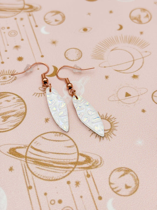 Small White and Pink Iridescent Bubble Wing Dangle Earrings or Necklace – Hypoallergenic Stainless Steel
