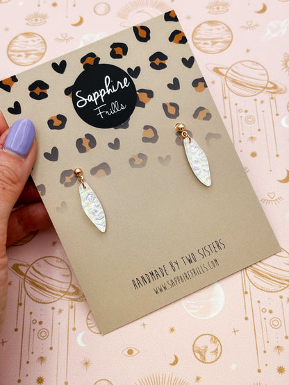 Small White and Pink Iridescent Bubble Wing Dangle Earrings or Necklace – Hypoallergenic Stainless Steel