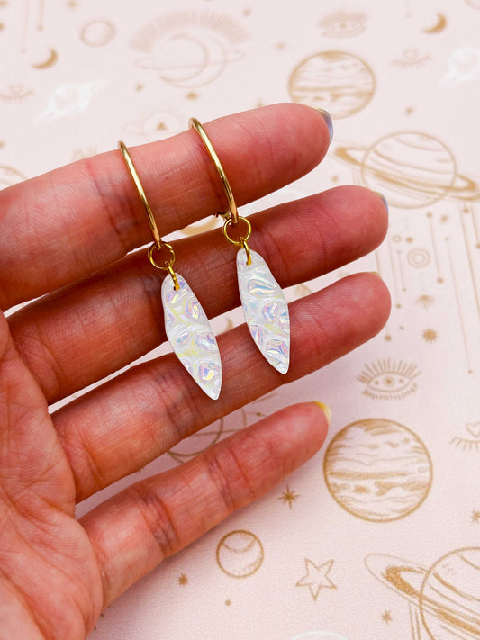 Small White and Pink Iridescent Bubble Wing Dangle Earrings or Necklace – Hypoallergenic Stainless Steel