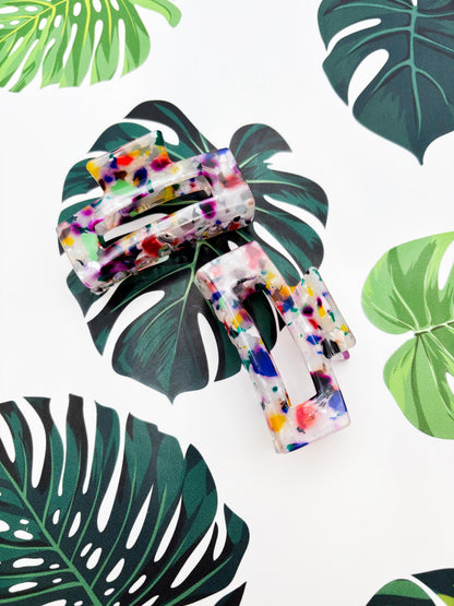 Medium Bright Rainbow Marble Claw Clip