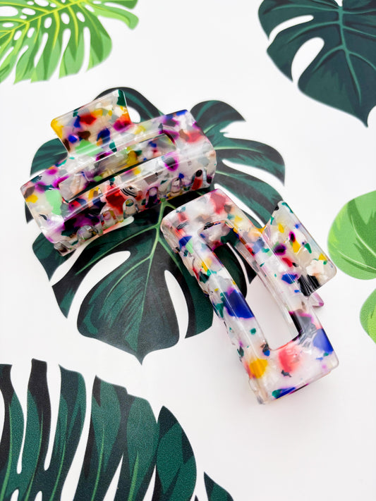 Medium Bright Rainbow Marble Claw Clip