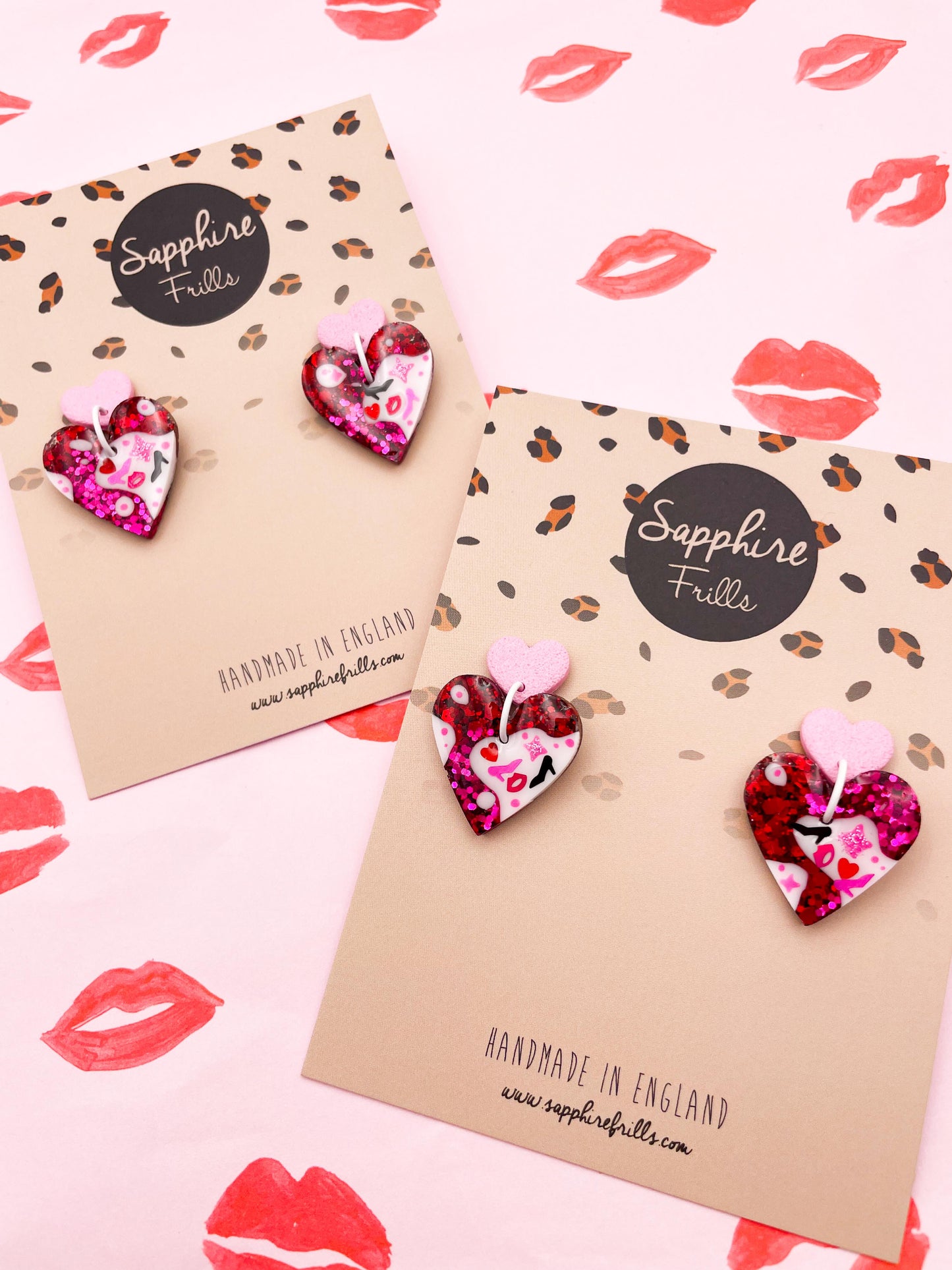 'The Burn Book' Pink and Red Glitter Resin Heart Dangle Earrings