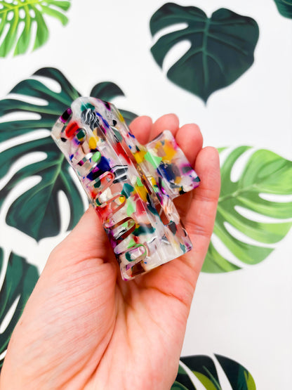 Medium Bright Rainbow Marble Claw Clip