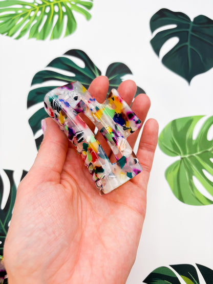 Medium Bright Rainbow Marble Claw Clip
