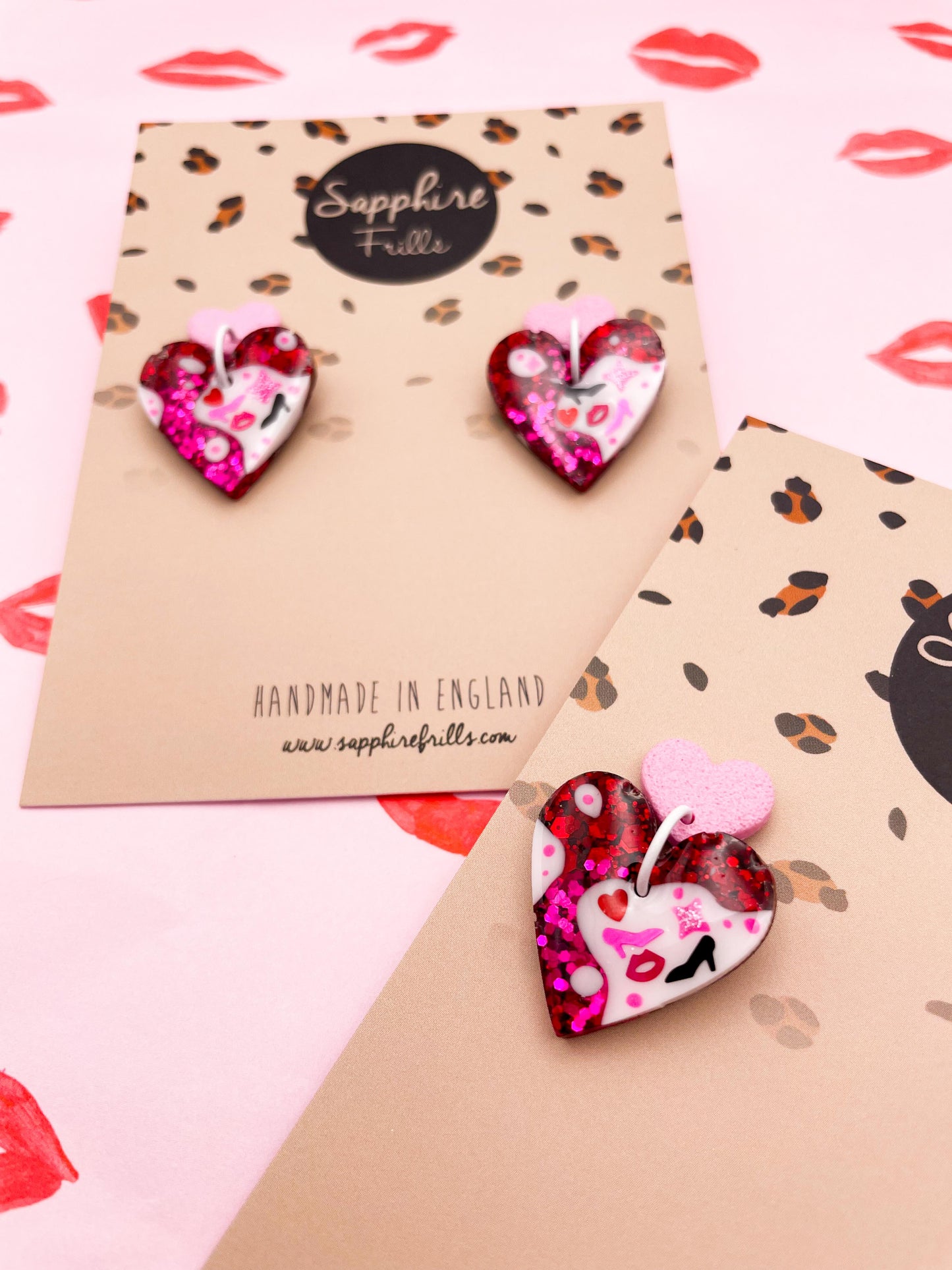 'The Burn Book' Pink and Red Glitter Resin Heart Dangle Earrings
