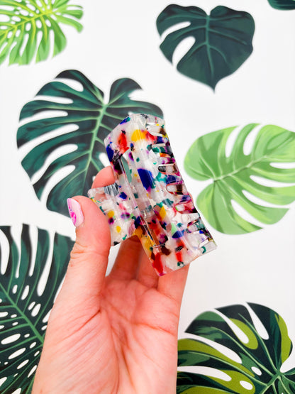 Medium Bright Rainbow Marble Claw Clip