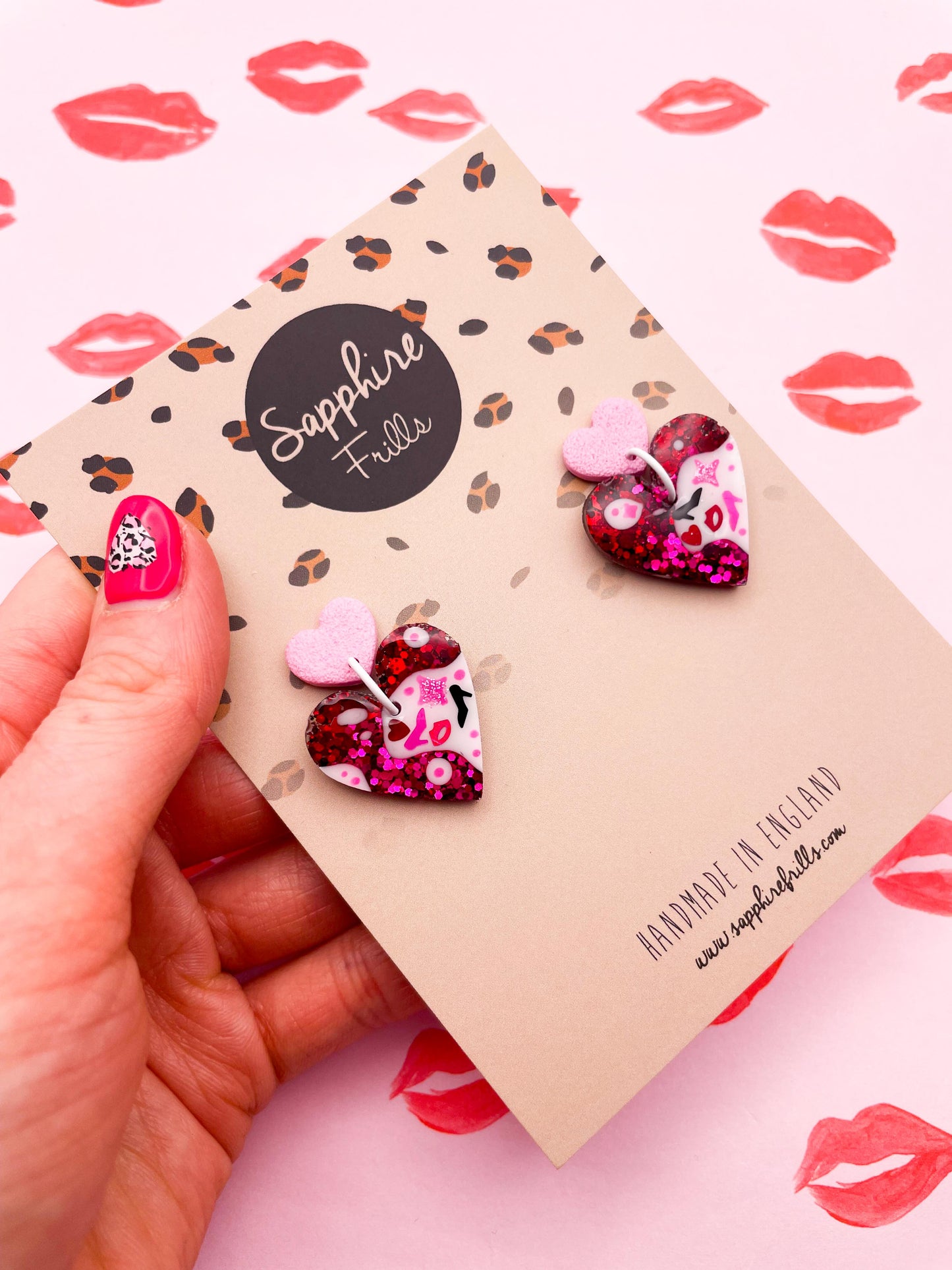 'The Burn Book' Pink and Red Glitter Resin Heart Dangle Earrings