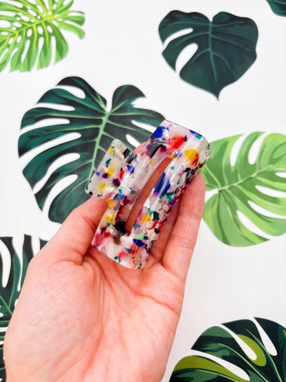 Medium Bright Rainbow Marble Claw Clip
