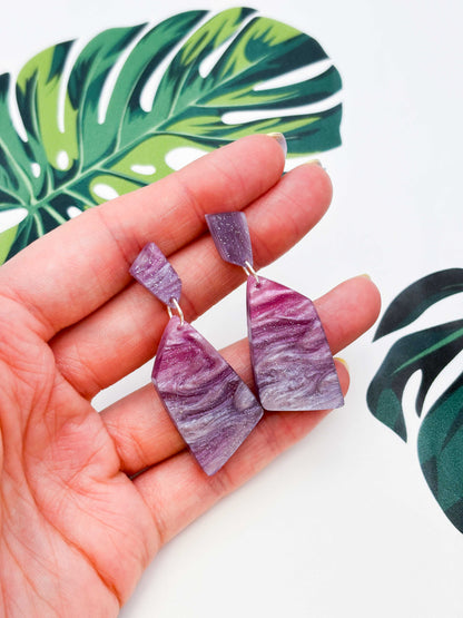 Pink/Purple Galaxy Glitter Marble Stone Dangle Earrings – Hypoallergenic Stainless Steel