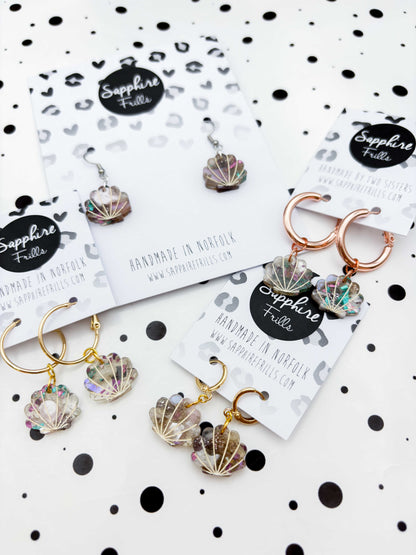 Matt Recycled Iridescent Lilac, Pink and Mint Small Shell Dangle Earrings or Necklace – Hypoallergenic Stainless Steel