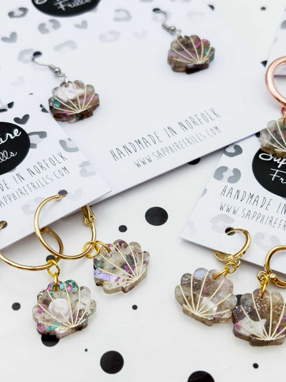 Matt Recycled Iridescent Lilac, Pink and Mint Small Shell Dangle Earrings or Necklace – Hypoallergenic Stainless Steel