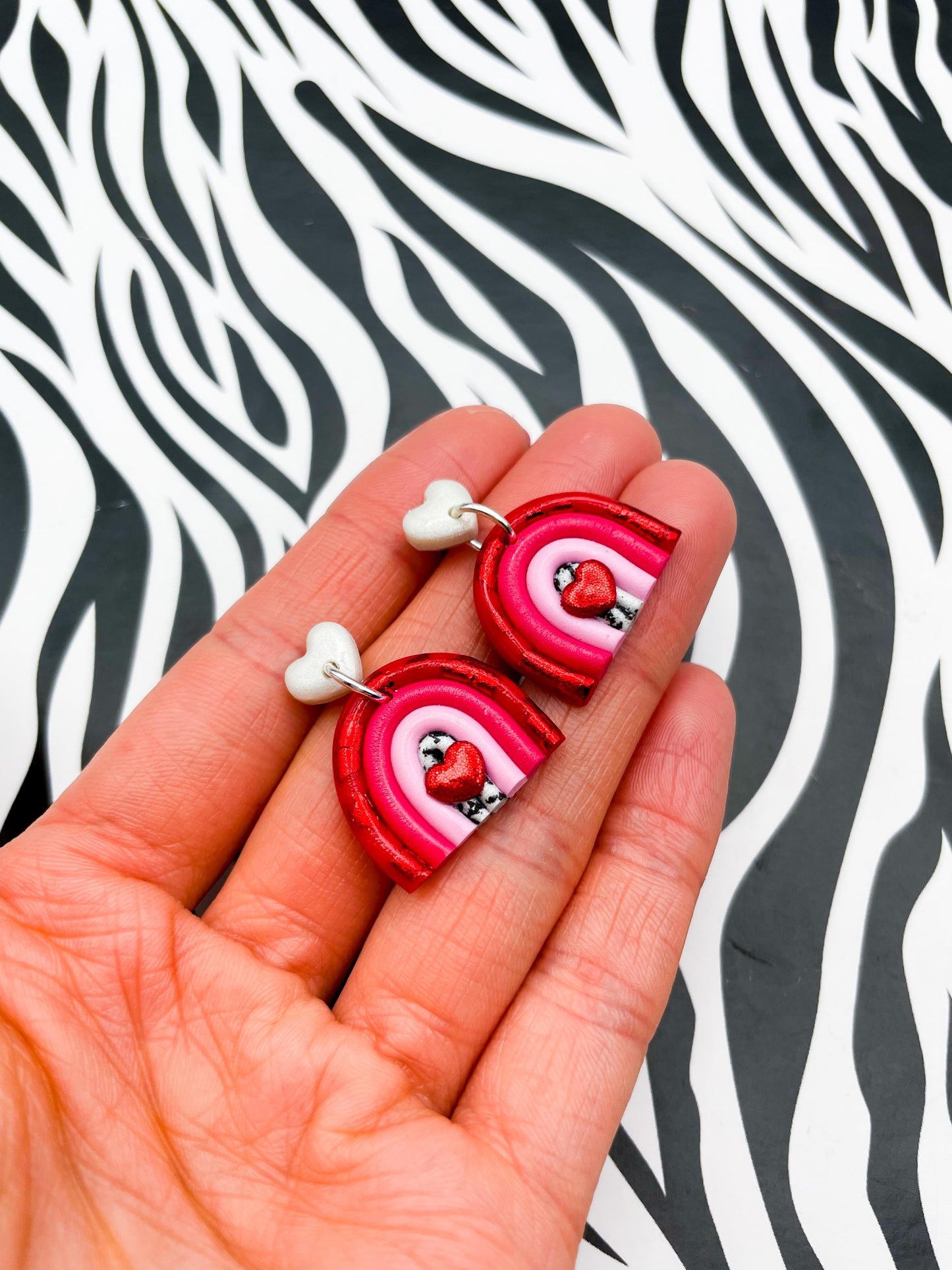 Mini Red Rainbow Arch Heart Dangle Earrings