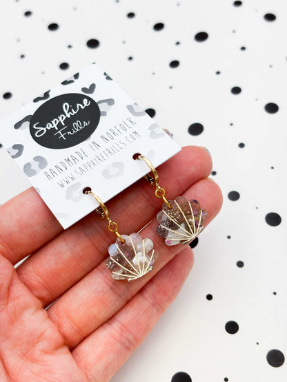 Matt Recycled Iridescent Lilac, Pink and Mint Small Shell Dangle Earrings or Necklace – Hypoallergenic Stainless Steel
