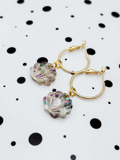 Matt Recycled Iridescent Lilac, Pink and Mint Small Shell Dangle Earrings or Necklace – Hypoallergenic Stainless Steel