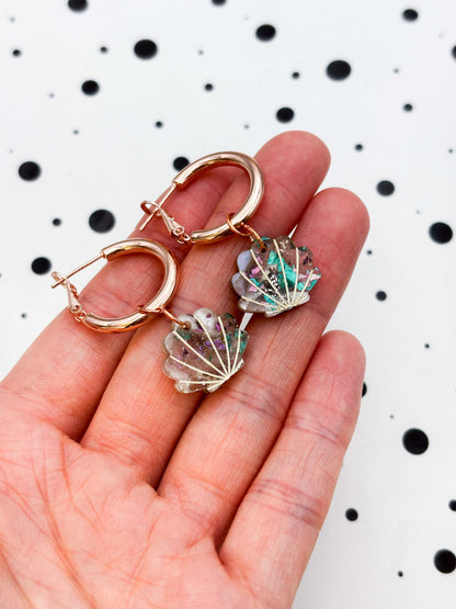 Matt Recycled Iridescent Lilac, Pink and Mint Small Shell Dangle Earrings or Necklace – Hypoallergenic Stainless Steel