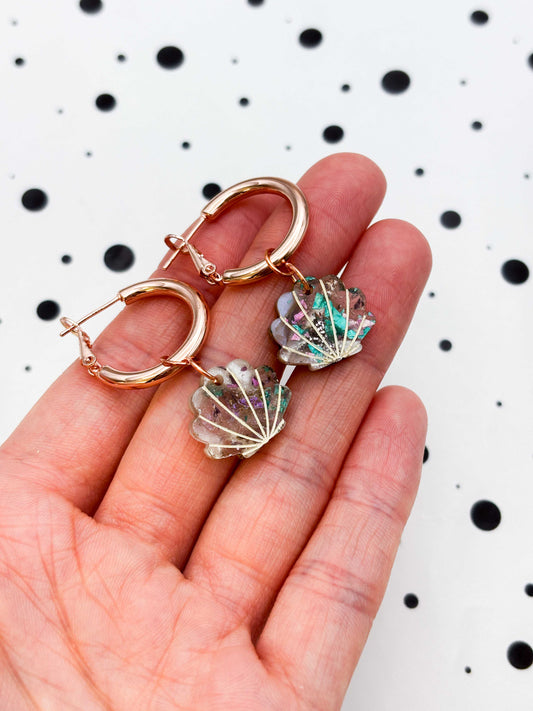 Matt Recycled Iridescent Lilac, Pink and Mint Small Shell Dangle Earrings or Necklace – Hypoallergenic Stainless Steel