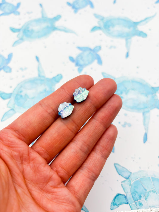 Mini Real Blue Shell Acrylic Stud Earrings – Hypoallergenic Stainless Steel