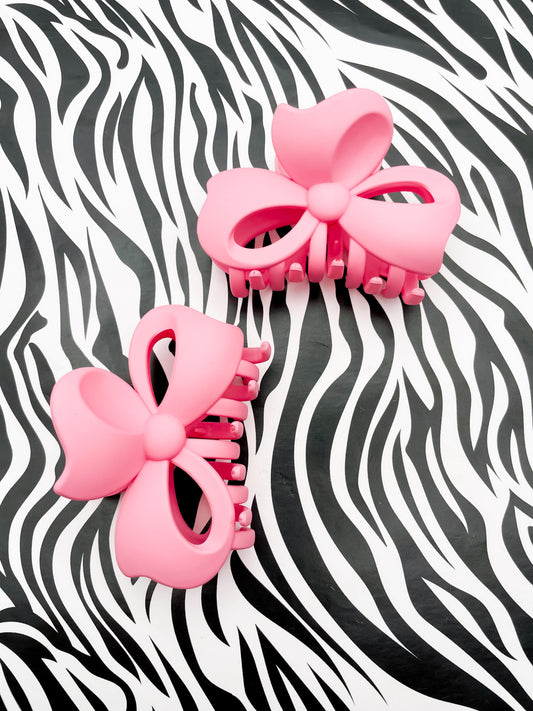 Medium Candy Pink Bow Claw Clip