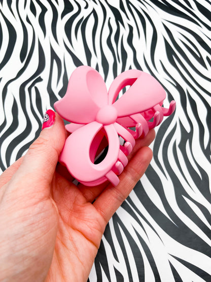 Medium Candy Pink Bow Claw Clip