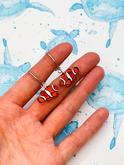 Small Orange Marble Acrylic Clownfish Dangle Earrings or Necklace – Hypoallergenic Stainless Steel