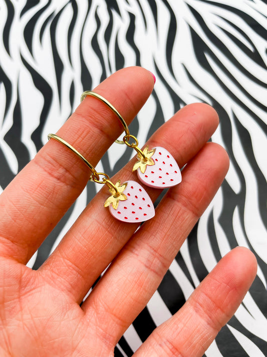 Small Pink Champagne Acrylic Strawberry Dangle Earrings or Necklace – Hypoallergenic Stainless Steel