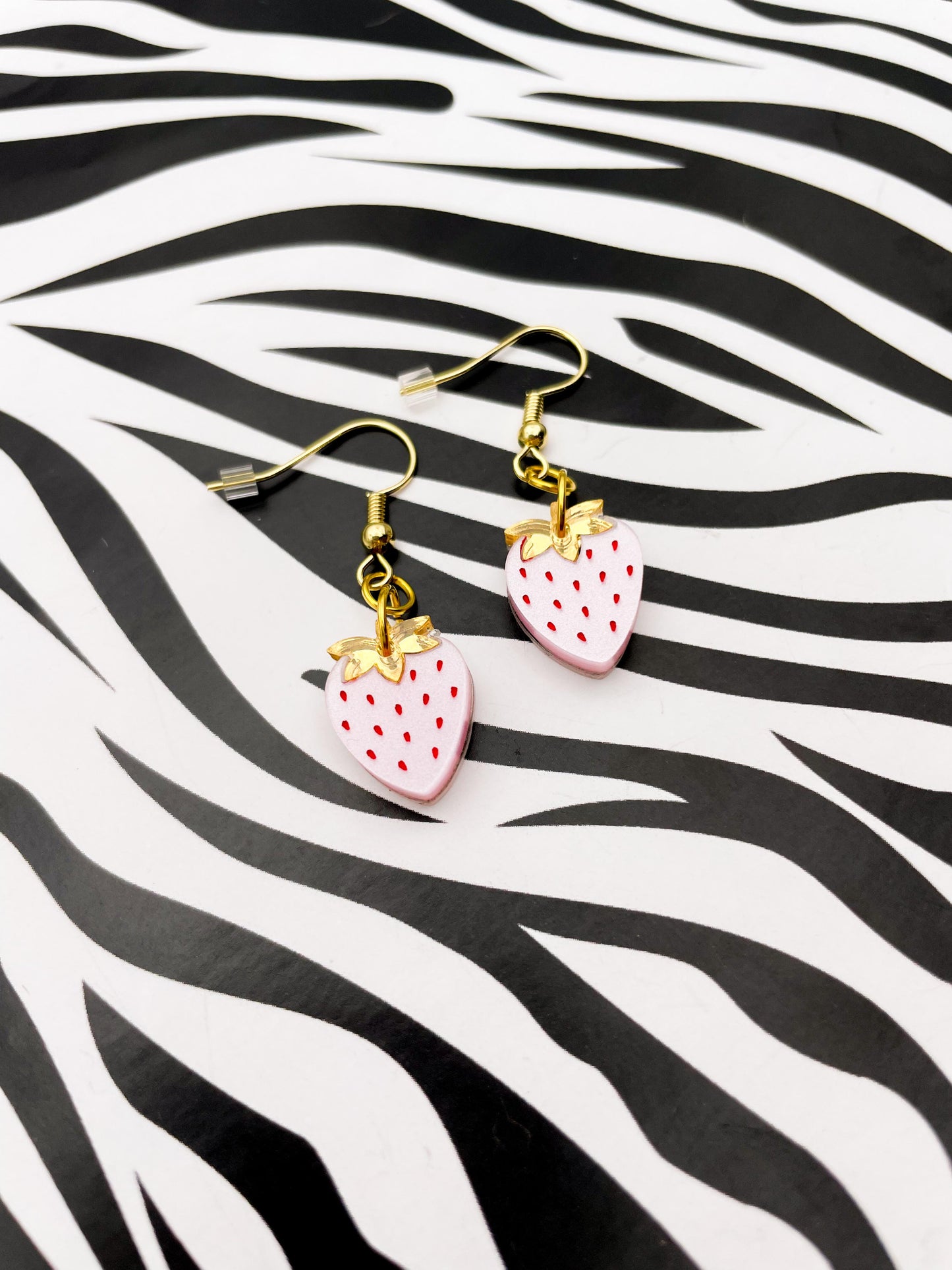 Small Pink Champagne Acrylic Strawberry Dangle Earrings