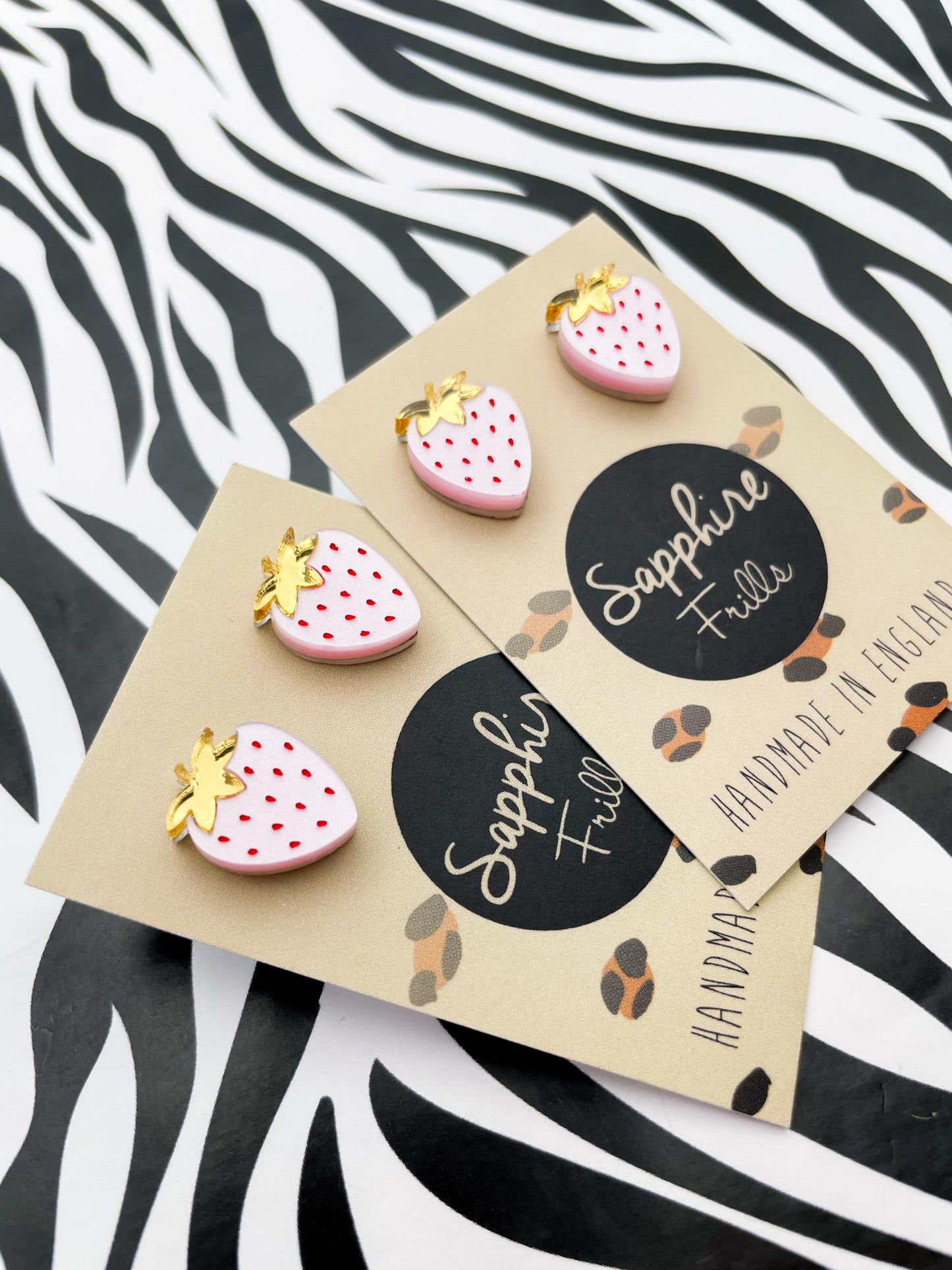 Small Pink Champagne Acrylic Strawberry Stud Earrings