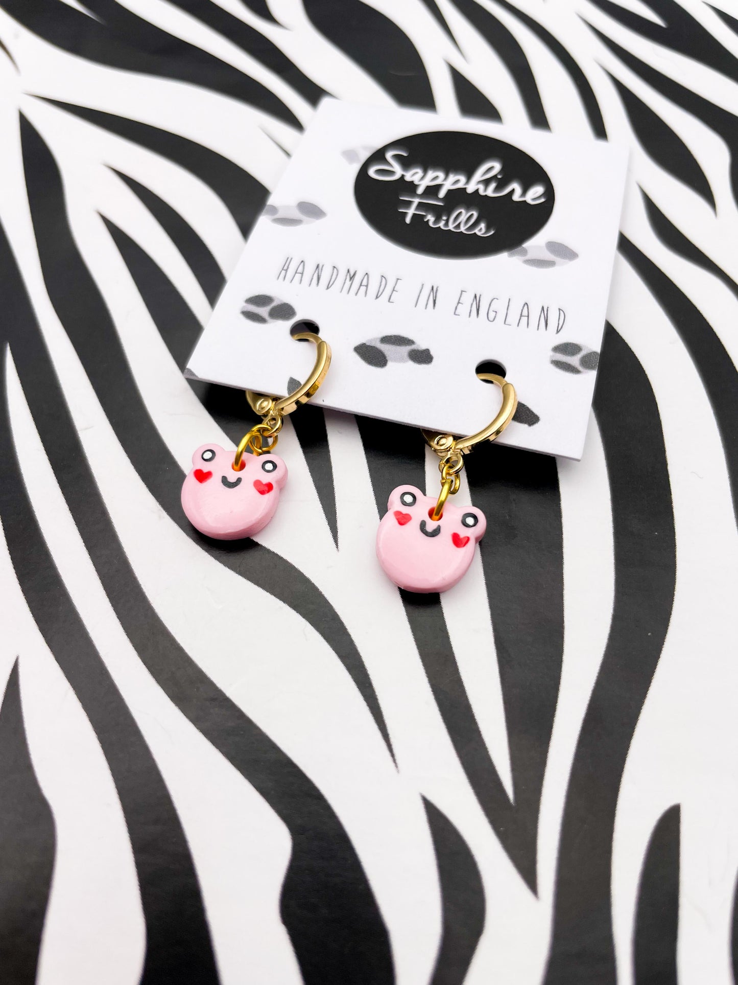 Mini Pastel Pink and Red Love Heart Frog Head Earrings