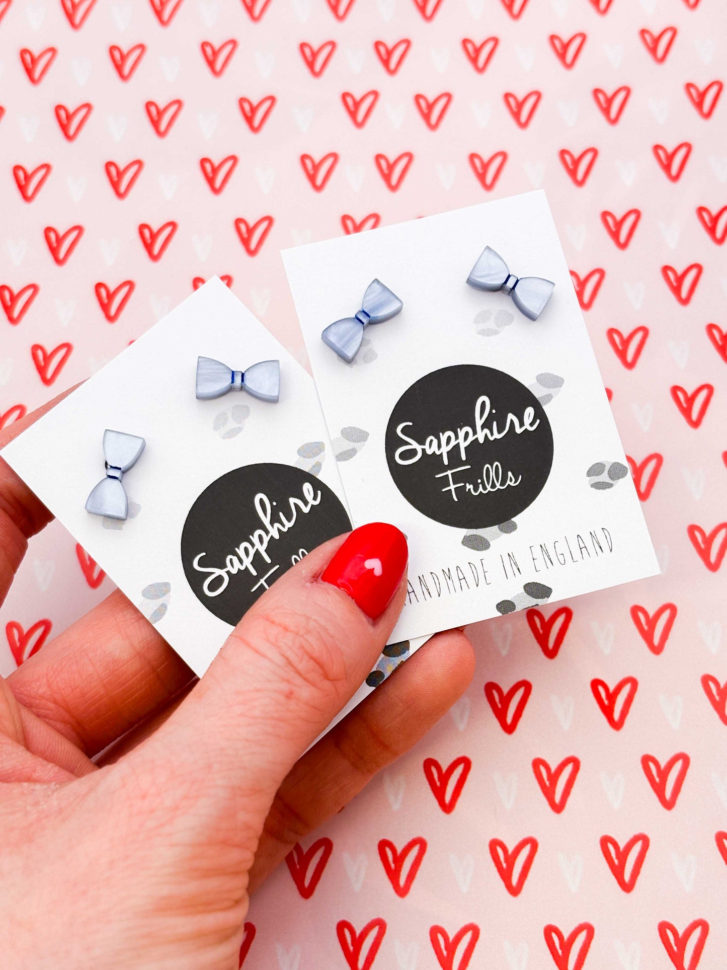 Mini Sky Blue Pearl Marble Acrylic Bow Stud Earrings