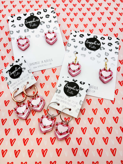 Medium Pink Valentine Cherry Cake Dangle Earrings or Necklace – Hypoallergenic Stainless Steel