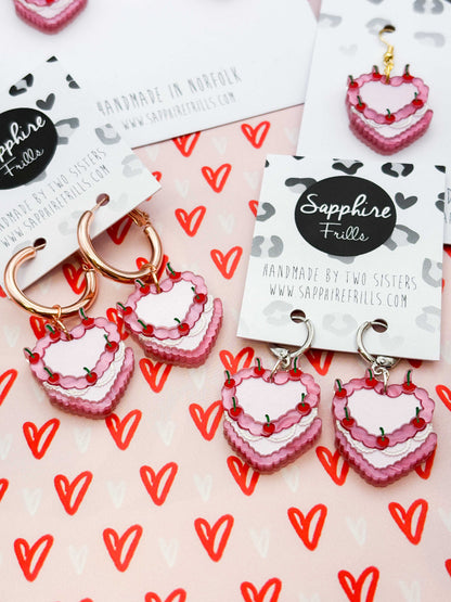 Medium Pink Valentine Cherry Cake Dangle Earrings or Necklace – Hypoallergenic Stainless Steel