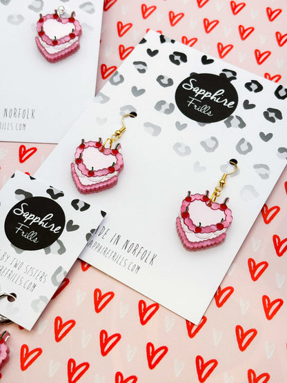 Medium Pink Valentine Cherry Cake Dangle Earrings or Necklace – Hypoallergenic Stainless Steel