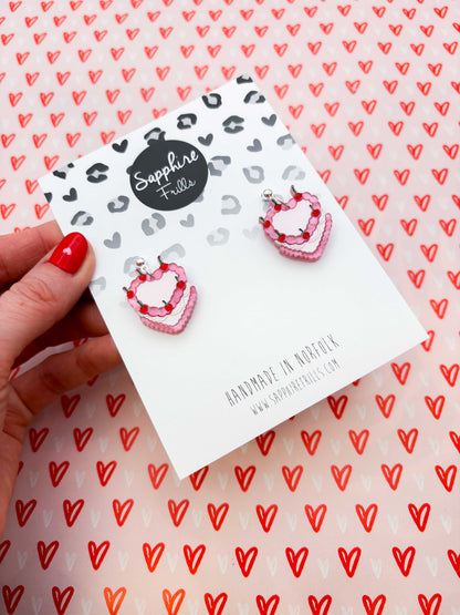 Medium Pink Valentine Cherry Cake Dangle Earrings or Necklace – Hypoallergenic Stainless Steel