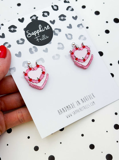 Medium Pink Valentine Cherry Cake Dangle Earrings or Necklace – Hypoallergenic Stainless Steel