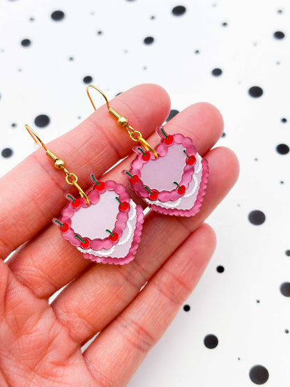 Medium Pink Valentine Cherry Cake Dangle Earrings or Necklace – Hypoallergenic Stainless Steel