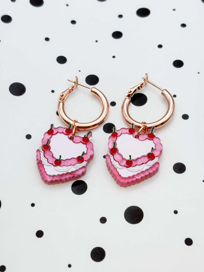 Medium Pink Valentine Cherry Cake Dangle Earrings or Necklace – Hypoallergenic Stainless Steel