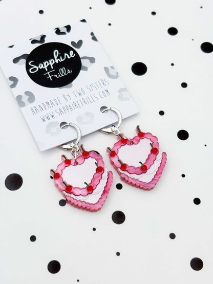 Medium Pink Valentine Cherry Cake Dangle Earrings or Necklace – Hypoallergenic Stainless Steel